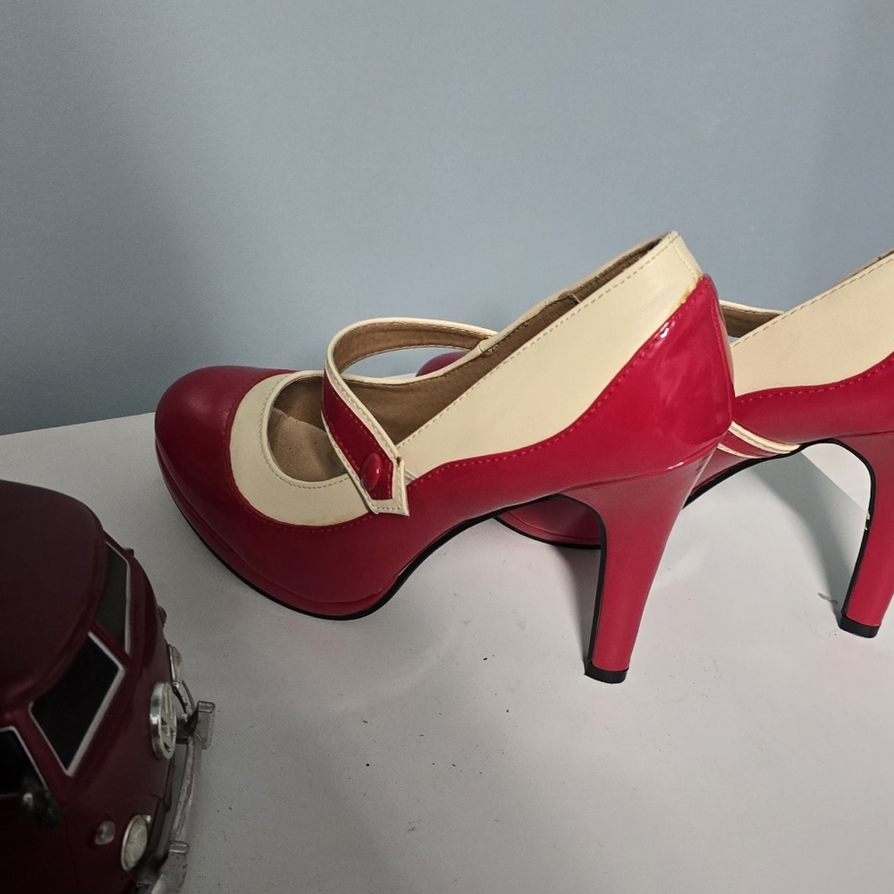 Stylish Red and Cream Women's Heels